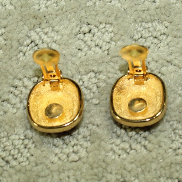 STATEMENT Vintage CHRISTIAN DIOR 1" Black Enamel/Crystal Clip On Earrings - Picture 3 of 4